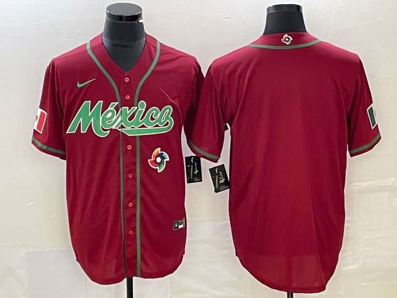 Men 2023 World Cub Mexico Blank Red Nike MLB Jersey1->more jerseys->MLB Jersey